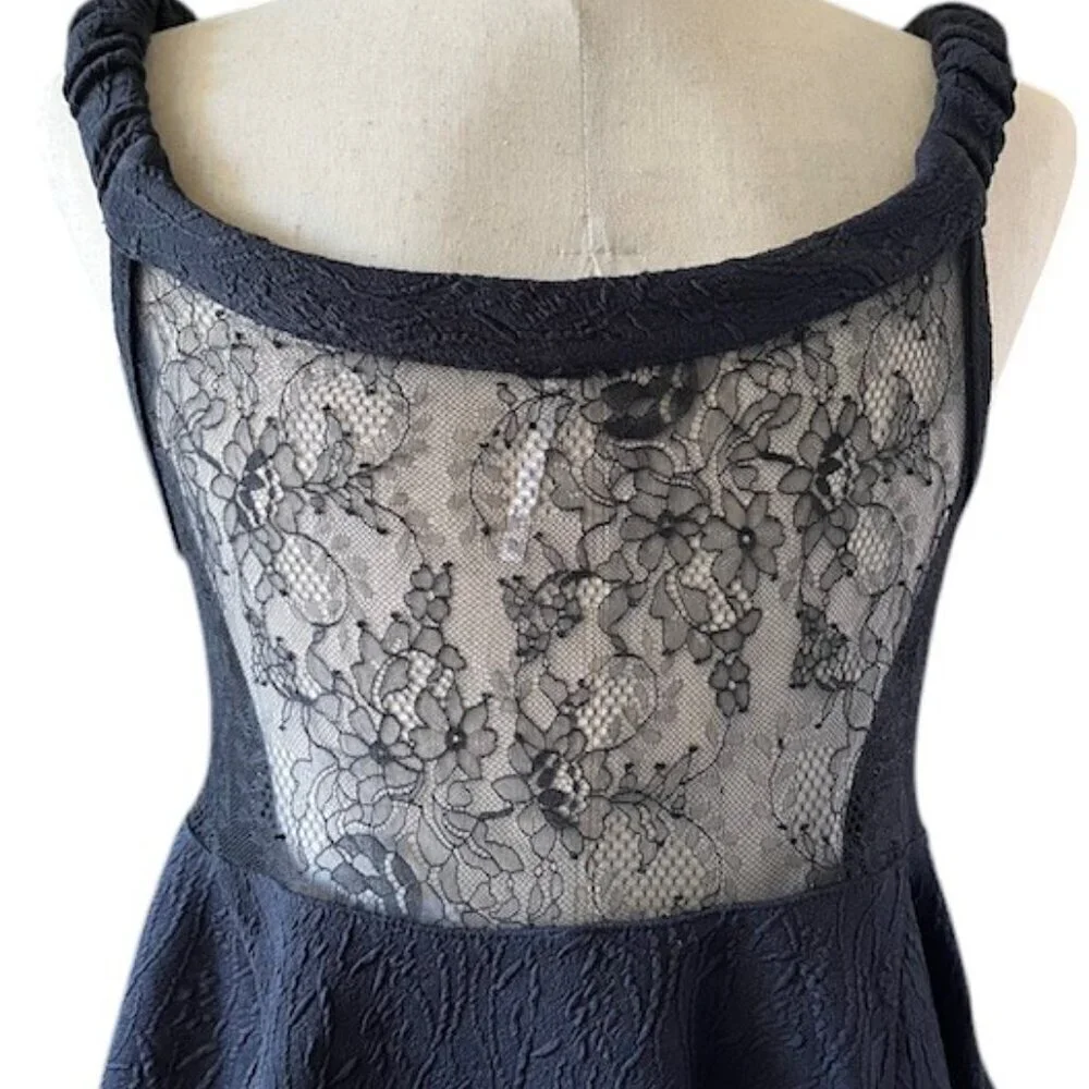 Free People Brooklyn Mini Dress Lace Insert Off Shoulder A-Line Textured Knit S